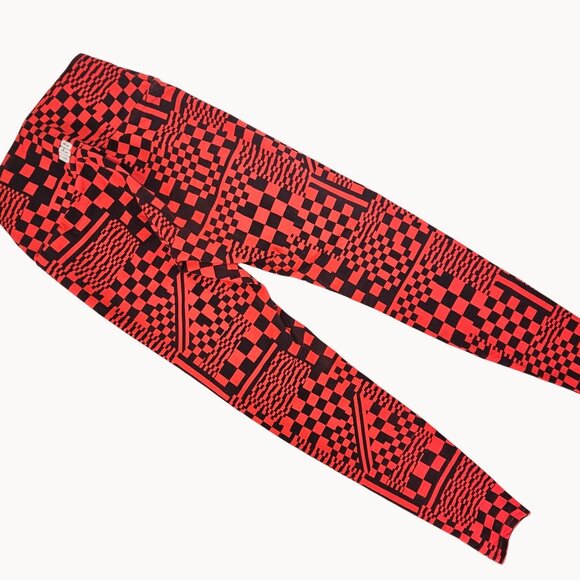 Ladies Red Abstract Emo Grunge Goth Festival School Bold Leggings UGG Ignite XS - Picture 4 of 9